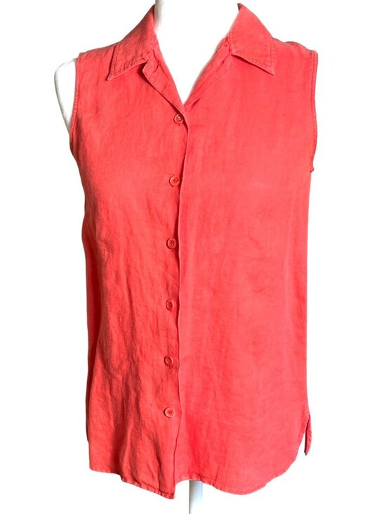 Richard Malcom Tops - Richard Malcom Irish Linen Blouse Red Button Up Summer Preppy Retro Casual Wom 4